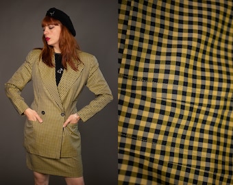 SALE was 369 nos 280 1980's JIL SANDER Silk and Wool Houndtooth Set- Jil Sander Silk 2 pieces Suit - Size S