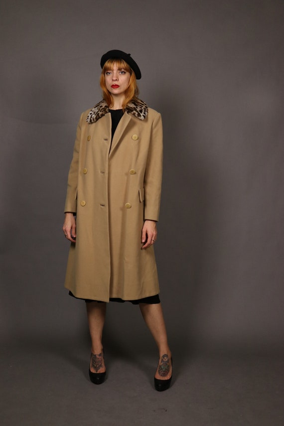 1950's Beige Wool and Leo  Fur Coat - 50's Beige … - image 7