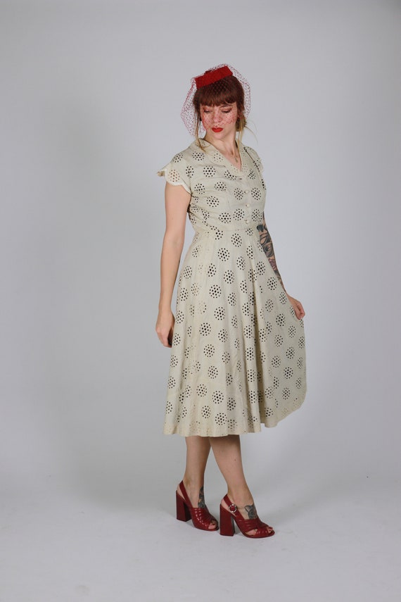 1940s Raw Silk Cream Dress - Size Xs - image 3