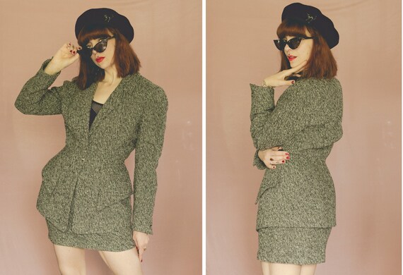 1980's THIERRY MUGLER Grey Wool Belted Suit - 80'