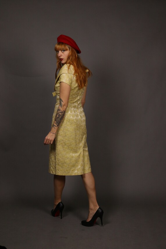 1950s Beige Yellow Cocktail Dress - Size S - image 10