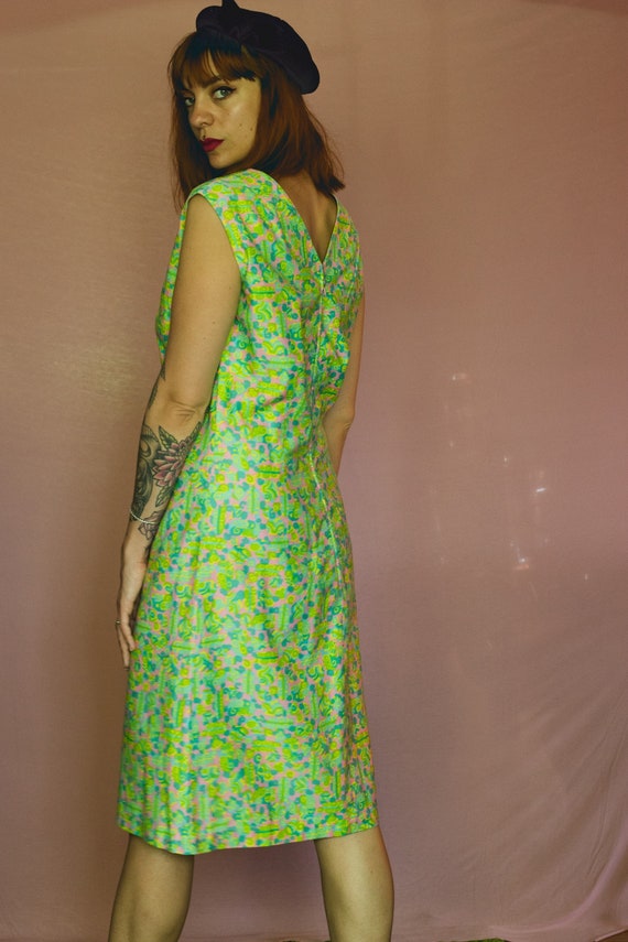 1960's Green psychedelic Silk Dress - Size M - image 5