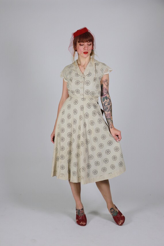 1940s Raw Silk Cream Dress - Size Xs - image 2