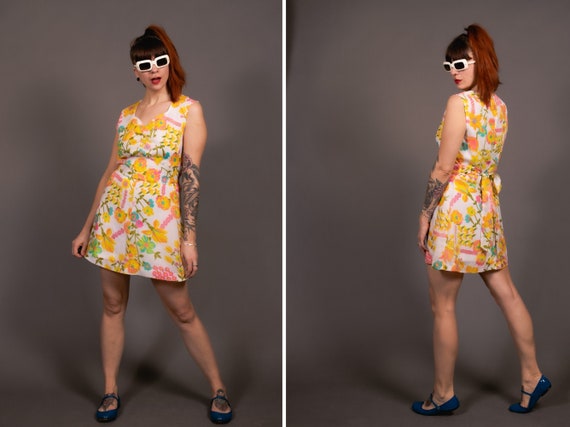 1960's Floral Mini Belted Dress - 60's Mod Girl Ps