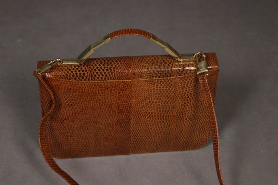 1960's -1970's Brown Lizard Bag - 60's Top Handle… - image 5