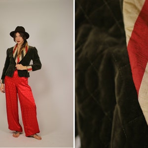 1980s Sheila de Vries Green Velvet and Silk Jacket - Size S