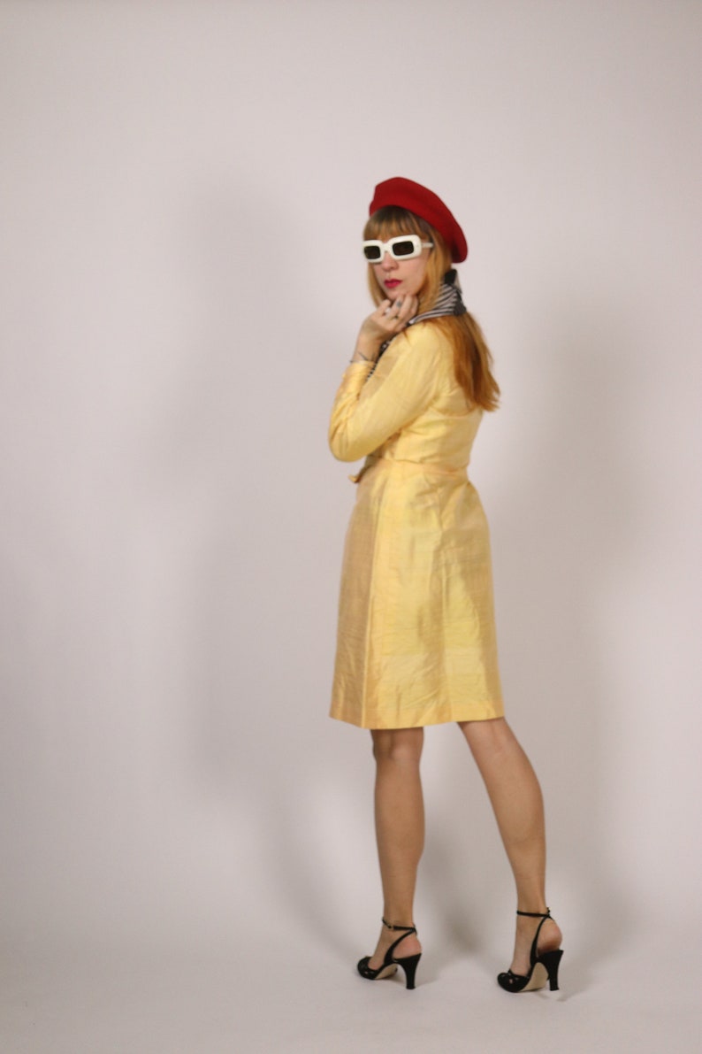 1960's Yellow Raw Silk ress 60's Silk Dress Size S image 6