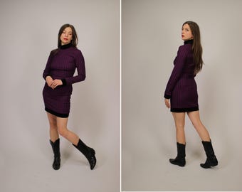 Late 1980s Versus VERSACE Wool and Velvet Dress - Size S
