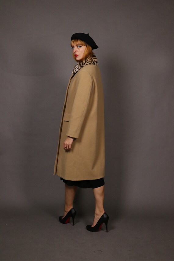 1950's Beige Wool and Leo  Fur Coat - 50's Beige … - image 2