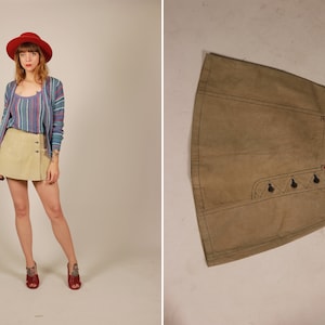 1970s Beige Suede Leather Mini Skirt - Size xs