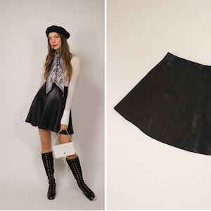 1970s Black Leather Mini Dress - Size S