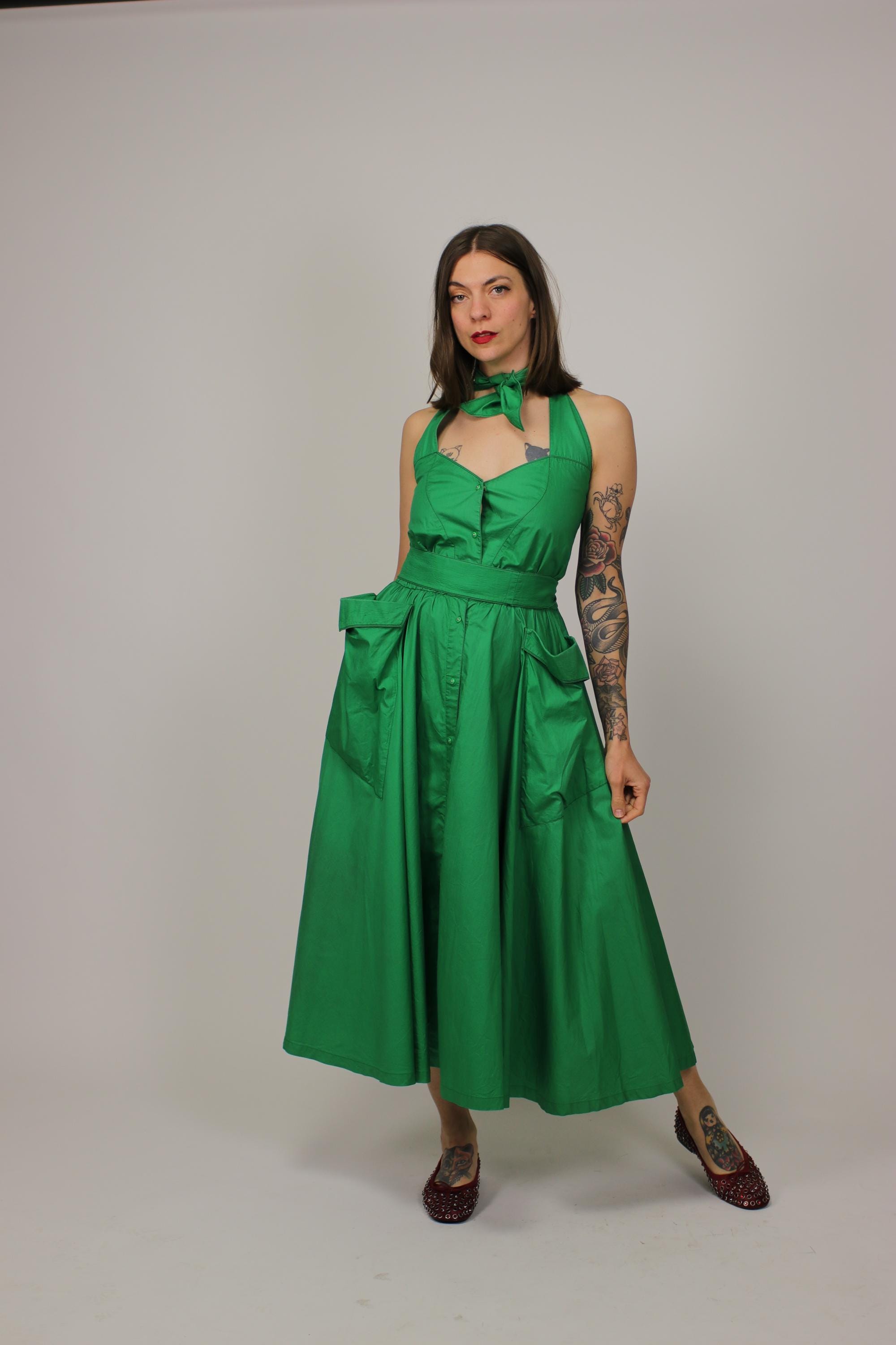 thierry mugler green dress Vintage Thierry Mugler Strapless Lace-Up Circle Dress – Recess main image 0