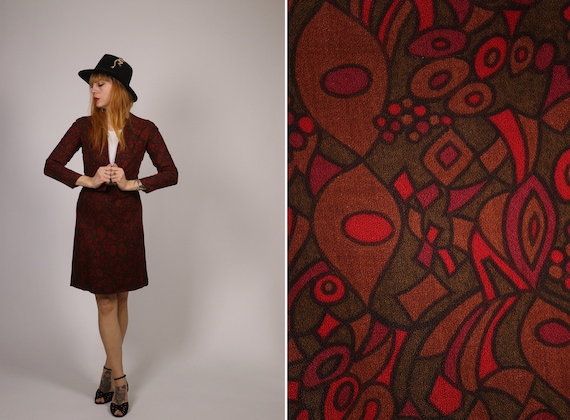1960's Brown, Red and Green Wool Suit - 60s Psyche
