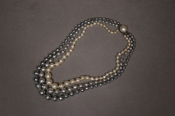 1930's Real Pearl 3 Rows Necklace - 30's Brass and