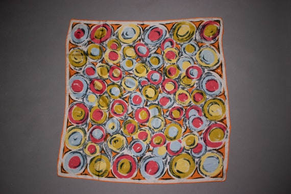 1940's Colorful Swirl Motif Silk Scarf
