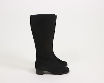 1970s Black Suede Leather Winter Boots - Size 37.5