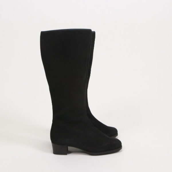 1970s Black Suede Leather Winter Boots - Size 37.5