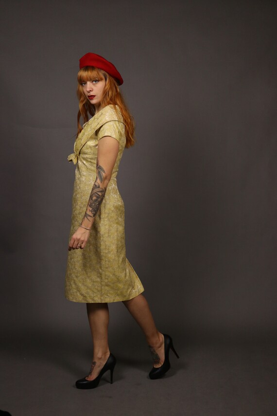 1950s Beige Yellow Cocktail Dress - Size S - image 9