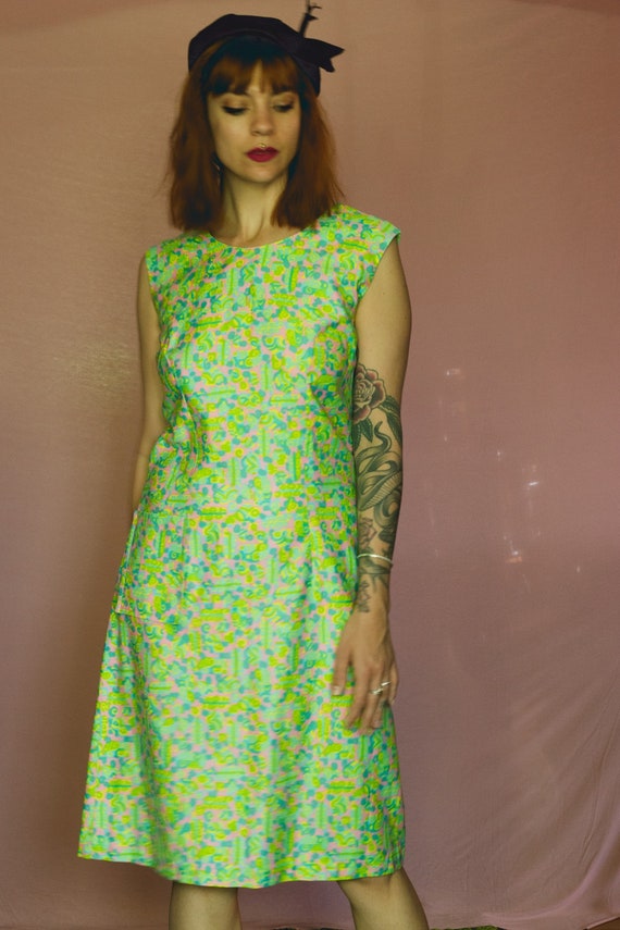 1960's Green psychedelic Silk Dress - Size M - image 3