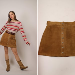 1970s Beige Mini Suede Leather Dress - Size S-M