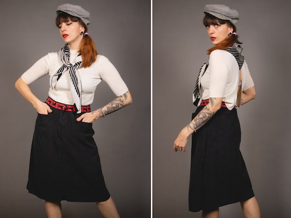 Luxury! 1970's CELINE Grey Corduroy Midi Skirt - S