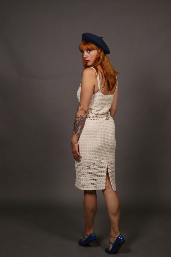 RARE - 1970's White Macrame Crochet Summer Dress … - image 2