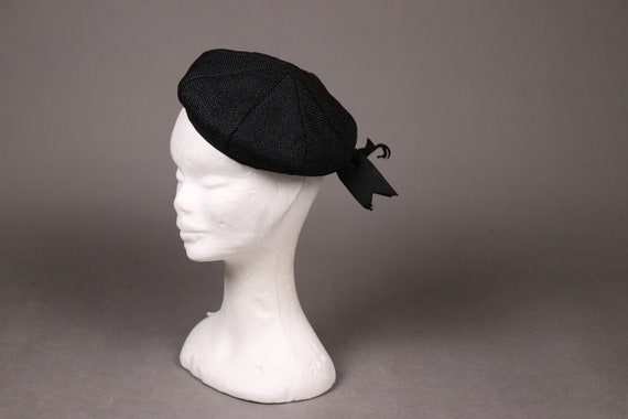 1930's I.MAGNIN Black Straw Mini Beret - 30's Mini