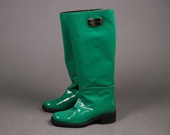 1990's Paulo Brando Green Patent Leather Boots - Size 36