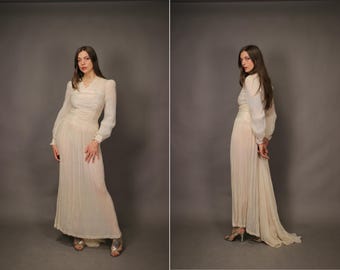 Vintage 1930s White Chiffon Silk Wedding Dress