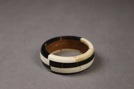 1950's Black and White Horn and Wood Bracelet