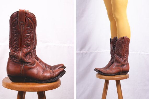 1970's Brown Leather Cowboy Boots - Size 38
