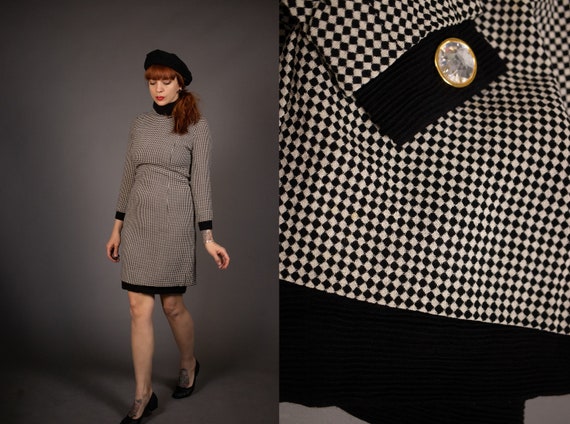 1980's AKRIS Houndstooth Formal Dress - 80's Black and White AKRIS Wool Winter Dress - Size S - Etsy 1980's AKRIS Houndstooth Formal Dress - 80's Black and White AKRIS Wool Winter Dress - Size S - Etsy