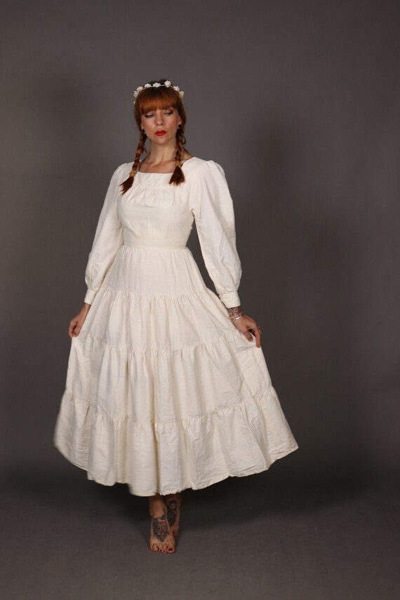 1970's Raw Silk White Wedding Dress - 70's Bohemi… - image 3
