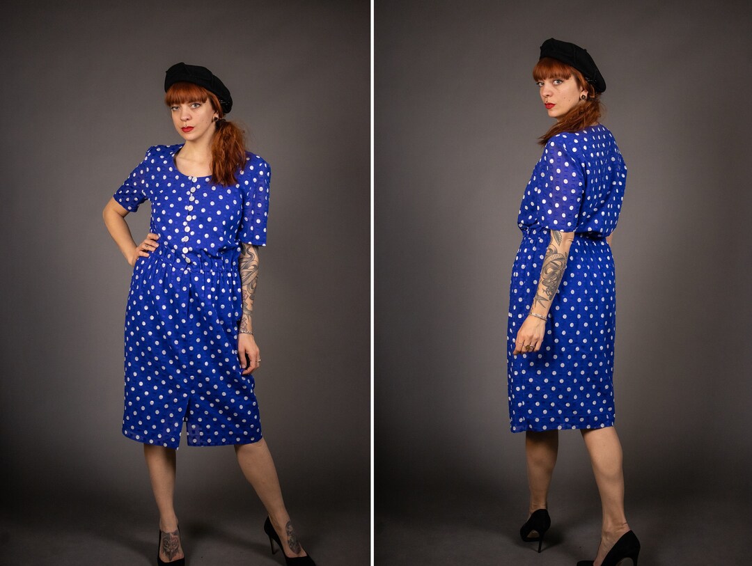 1980s AKRIS Blue and White Polka Dot Dress 80's AKRIS - Etsy