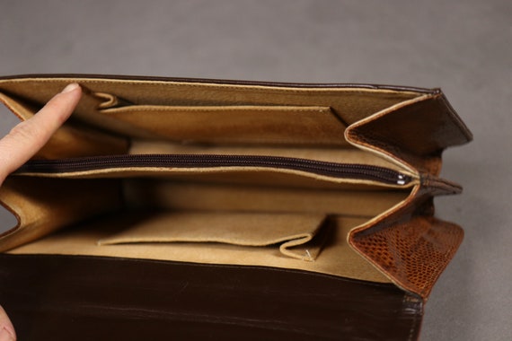 1960's -1970's Brown Lizard Bag - 60's Top Handle… - image 9