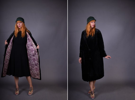 1920's Black Fur Coat - 20's Antique Winter Coat -