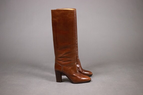 1970's Brown LOW Leather Tall Boots - Size Eu37.5