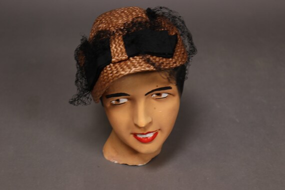 1930's Straw Fascinator hat - 30's Side Straw Hat