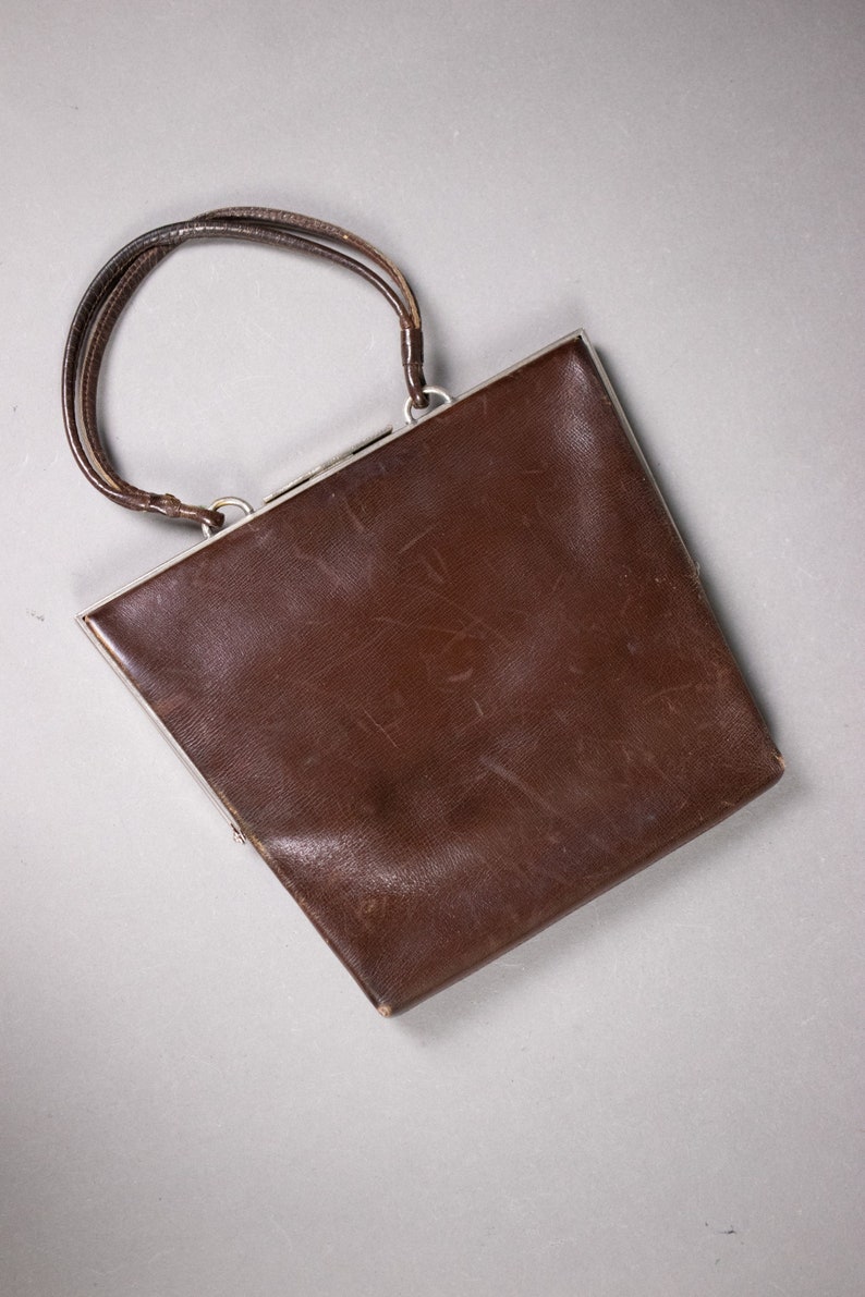 1930's Brown Leather Clutch Bag 1930's Small Leather Bag image 7