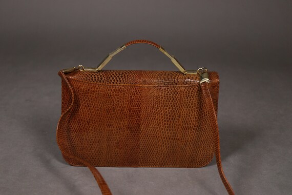 1960's -1970's Brown Lizard Bag - 60's Top Handle… - image 4