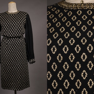 1950&#39;s Tricosa Paris Lame and wool Suit - 50&#39;s Black wool and Gold Set - Size S