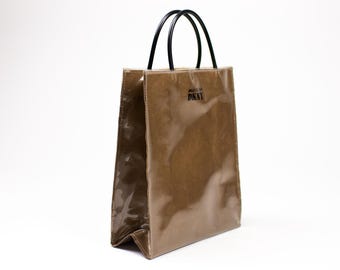 Vintage DKNY Y2K Bag Chocolate Brown Taupe Jacquard Leather Logo