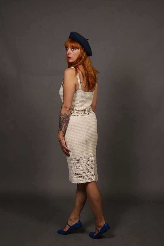RARE - 1970's White Macrame Crochet Summer Dress … - image 8