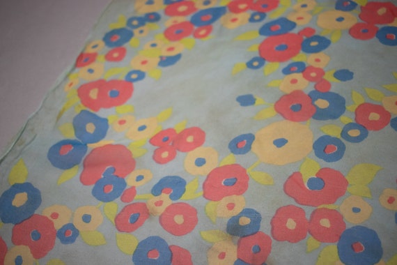 1940's Floral Silk Chiffon Scarf