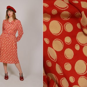 1970s Polka Dot beige and red dress - Size M