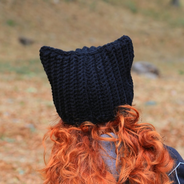 Handmade winter Black Hat with cat ears