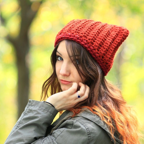 Crochet red fox hat with ears - animal ear winter adult slouchy beanie - renard popular crochet hand knitted items