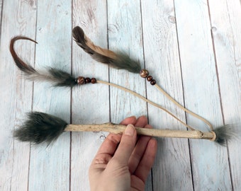 Magic driftwood wand -  spiritual helper tool with feathers