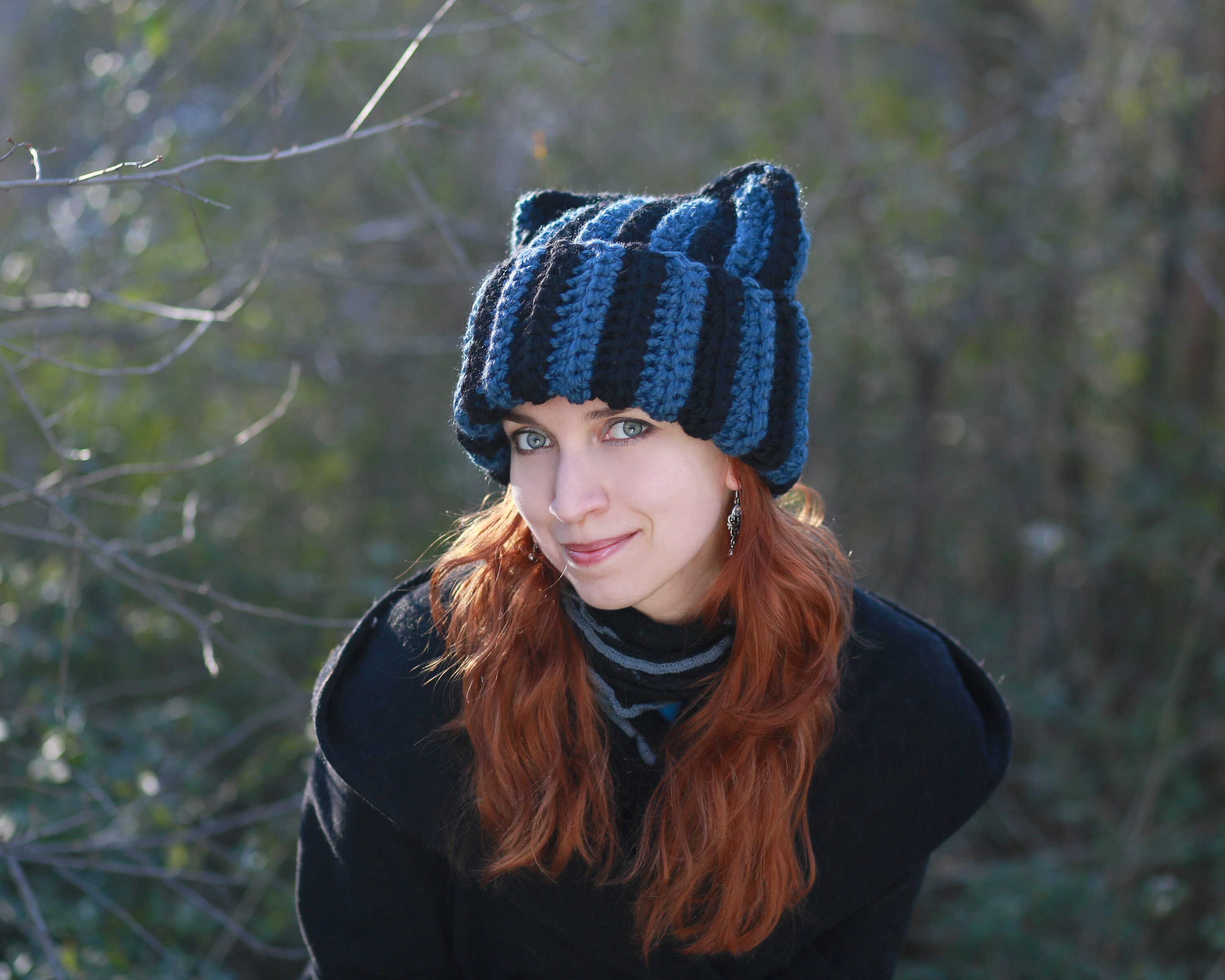 Adult Knit Hat With Cat Ears Striped 