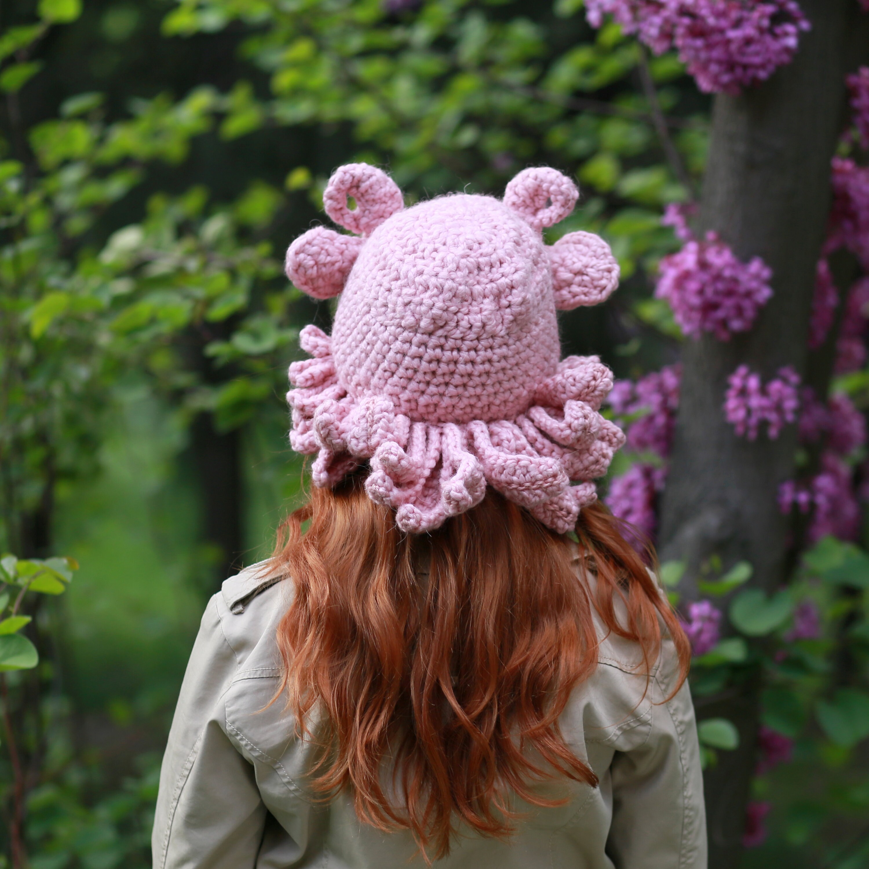 Pink Knitted Beanie with Ear Flaps and Animal-Ear Design ( Fashion Hat ) Knitted animal hat with ear flaps. Brown with pink Pom Poms  main image 4